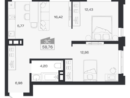 Продается 3-комнатная квартира ЖК Ясный берег, дом 20, 59.16  м&sup2;, 10627000 рублей