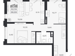 Продается 3-комнатная квартира ЖК Ясный берег, дом 20, 67.4  м&sup2;, 10619000 рублей