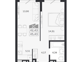 Продается 2-комнатная квартира ЖК Ясный берег, дом 20, 45.43  м&sup2;, 8059000 рублей