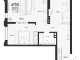 Продается 3-комнатная квартира ЖК Ясный берег, дом 20, 63  м&sup2;, 10649000 рублей