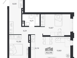 Продается 3-комнатная квартира ЖК Ясный берег, дом 20, 62.06  м&sup2;, 10880000 рублей