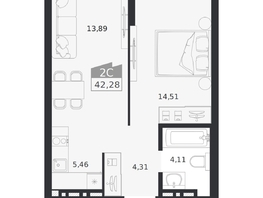 Продается 2-комнатная квартира ЖК Ясный берег, дом 20, 42.28  м&sup2;, 7766000 рублей