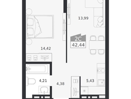 Продается 2-комнатная квартира ЖК Ясный берег, дом 20, 42.44  м&sup2;, 7484000 рублей