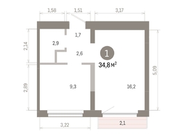 Продается 1-комнатная квартира ЖК Лебедевский квартал, д 1, 34.8  м&sup2;, 6060000 рублей
