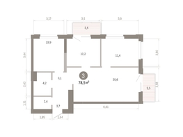 Продается 3-комнатная квартира ЖК Город на озере, 78.45  м&sup2;, 16960000 рублей