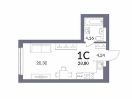 Продается Студия ЖК Горская Лагуна, 28.4  м&sup2;, 7203000 рублей