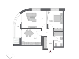 Продается 3-комнатная квартира ЖК Беринг, дом 3, 59.64  м&sup2;, 10590000 рублей