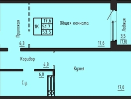 Продается 1-комнатная квартира ЖК Акварельный 4.0, 53.5  м&sup2;, 6150000 рублей