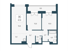 Продается 3-комнатная квартира ЖК Расцветай на Кропоткина, дом 2, 67.9  м&sup2;, 11400000 рублей