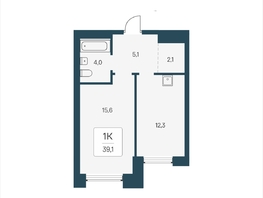 Продается 1-комнатная квартира ЖК Расцветай на Кропоткина, дом 2, 39.1  м&sup2;, 7950000 рублей