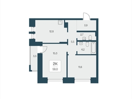 Продается 2-комнатная квартира ЖК Расцветай на Кропоткина, дом 2, 59  м&sup2;, 9750000 рублей