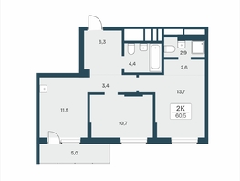 Продается 2-комнатная квартира ЖК Расцветай на Учительской, 60.5  м&sup2;, 9100000 рублей