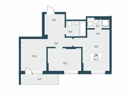 Продается 2-комнатная квартира ЖК Расцветай на Учительской, 60.3  м&sup2;, 9650000 рублей