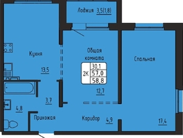 Продается 2-комнатная квартира ЖК Самоцветы, Бирюза дом 3, 58.8  м&sup2;, 6050000 рублей