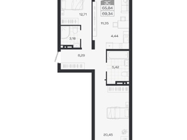 Продается 3-комнатная квартира ЖК Ясный берег, дом 19, бс 2-5, 69.34  м&sup2;, 11885000 рублей
