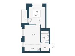 Продается 2-комнатная квартира ЖК Расцветай на Кропоткина, дом 1, 44.7  м&sup2;, 9400000 рублей