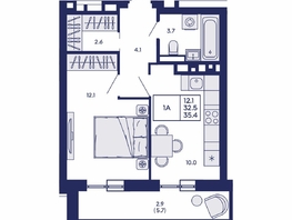 Продается 1-комнатная квартира ЖК Горизонт, дом 2, 35.4  м&sup2;, 6350000 рублей