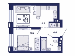 Продается 1-комнатная квартира ЖК Сила леса, корп 2, 36.1  м&sup2;, 5350000 рублей