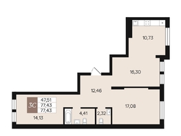 Продается 3-комнатная квартира ЖК Роза ветров, 77.43  м&sup2;, 10688960 рублей