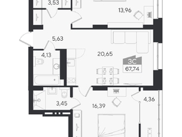 Продается 3-комнатная квартира ЖК Ясный берег, дом 10, бс 6-7, 72.1  м&sup2;, 13145000 рублей
