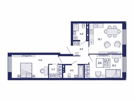 Продается 2-комнатная квартира ЖК Сила леса, корп 2, 71.9  м&sup2;, 9500000 рублей