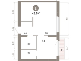 Продается 1-комнатная квартира ЖК Лебедевский квартал, д 1, 42.9  м&sup2;, 7290000 рублей
