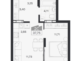 Продается 2-комнатная квартира ЖК Квартал 54, дом 1, 37.75  м&sup2;, 6357000 рублей