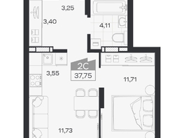 Продается 2-комнатная квартира ЖК Квартал 54, дом 1, 37.75  м&sup2;, 6405000 рублей
