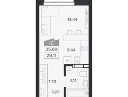 Продается Студия ЖК Квартал 54, дом 1, 25.89  м&sup2;, 4807000 рублей