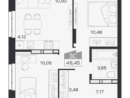 Продается 3-комнатная квартира ЖК Квартал 54, дом 1, 48.45  м&sup2;, 8046000 рублей