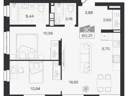 Продается 3-комнатная квартира ЖК Квартал 54, дом 1, 60.31  м&sup2;, 9080000 рублей