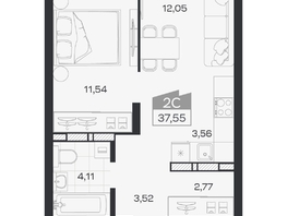 Продается 2-комнатная квартира ЖК Квартал 54, дом 1, 37.55  м&sup2;, 6826000 рублей
