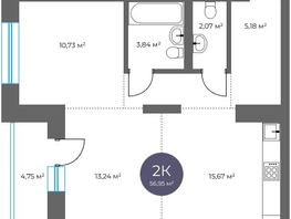 Продается 2-комнатная квартира  Квартал на Российской, дом 2, 56.95  м&sup2;, 11870000 рублей