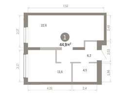 Продается 1-комнатная квартира ЖК Европейский берег, дом 46, 44.85  м&sup2;, 8570000 рублей