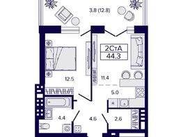 Продается 2-комнатная квартира ЖК Луна, 44.3  м&sup2;, 8200000 рублей