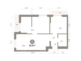 Продается 2-комнатная квартира ЖК Лебедевский квартал, д 1, 62.81  м&sup2;, 10150000 рублей