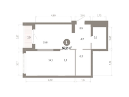 Продается 1-комнатная квартира  Квартал Молодость, дом 1, 57.17  м&sup2;, 9520000 рублей
