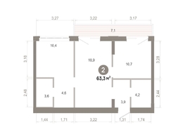 Продается 2-комнатная квартира  Квартал Молодость, дом 1, 63.33  м&sup2;, 9220000 рублей