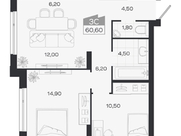 Продается 3-комнатная квартира ЖК Ясный берег, дом 32, 60.6  м&sup2;, 8389000 рублей