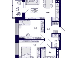 Продается 2-комнатная квартира ЖК Сподвижники, дом 1, 60  м&sup2;, 7500000 рублей