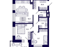 Продается 2-комнатная квартира ЖК Сподвижники, дом 1, 56  м&sup2;, 7850000 рублей