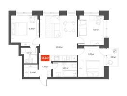 Продается 3-комнатная квартира  Квартал ЩА, 76.4  м&sup2;, 15690000 рублей