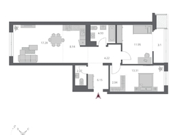 Продается 3-комнатная квартира ЖК Беринг, дом 3, 74.74  м&sup2;, 13190000 рублей