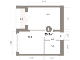 Продается 1-комнатная квартира  Квартал Молодость, дом 1, 35.33  м&sup2;, 6050000 рублей