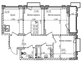 Продается 3-комнатная квартира ЖК Чернышевский, корп 3.3, 60  м&sup2;, 11580000 рублей