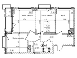 Продается 3-комнатная квартира ЖК Чернышевский, корп 3.3, 63  м&sup2;, 13620000 рублей