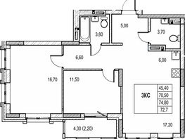 Продается 2-комнатная квартира ЖК Автограф, 70.5  м&sup2;, 9700000 рублей