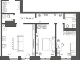 Продается 2-комнатная квартира ЖК Черемушки на Приморской, 74.41  м&sup2;, 9100000 рублей