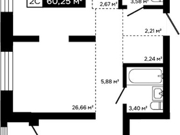 Продается 2-комнатная квартира ЖК Платина, 57.77  м&sup2;, 22719000 рублей