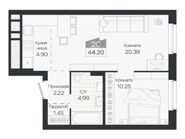 Продается 2-комнатная квартира ЖК Базилик, дом 3, 44.2  м&sup2;, 7184000 рублей